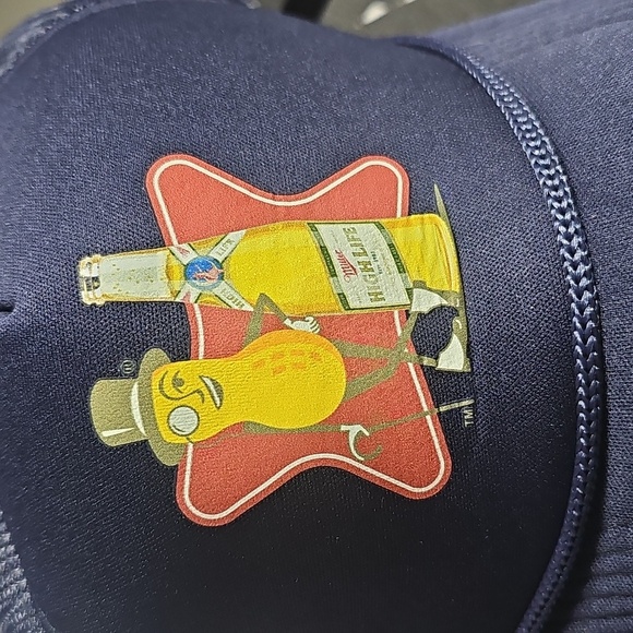 Planters x Miller High Life Navy Mesh Graphic Snapback Trucker Hat - Picture 2 of 5